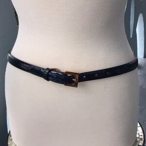 W. Kleinberg Skinny Python Belt with Brushed Gold Square Buckle Matte Tiger Blue
